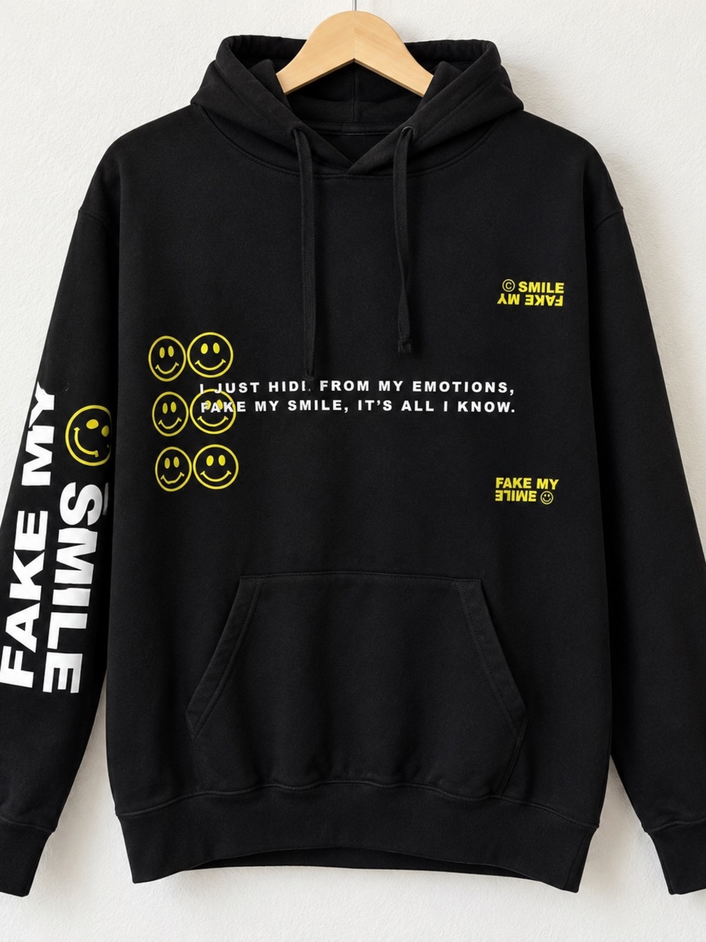 Yours Truly Fake My Smile Graphic Hoodie Streetwear Skater Size S New
